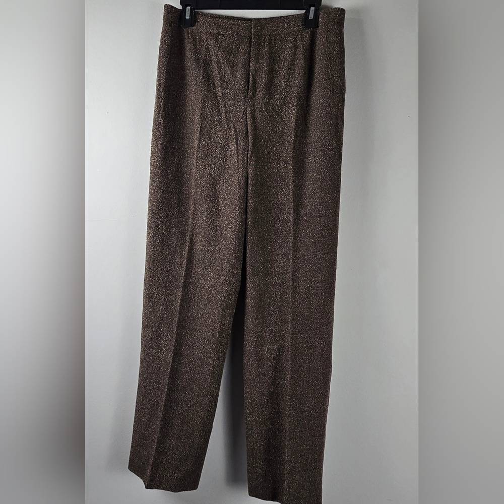 Linda Allard For Ellen Tracy Tweed Wool Silk Blend Dress Pants Brown
